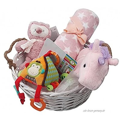 Baby Geschenkkorb pink für Mädchen Fehn Spieluhr uvm für Geburt oder Taufe