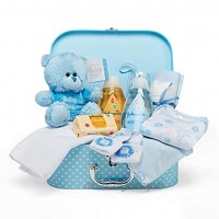 Baby Gift Set Blue Hamper Full of Baby Products in Baby Boy Keepsake Box