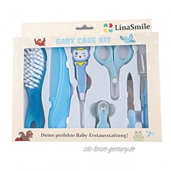 LinaSmile Babyset Pflegeset Baby Set Erstlingsausstattung Bürste Zahnbürste Kamm Lampe Pinzette Nagelknipse in Blau