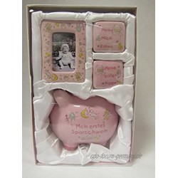 wunderschönes Baby Geschenksetet in rosa inkl. Sparschwein,Zahndose,,Michzahn,Haardose & Fotorahmen