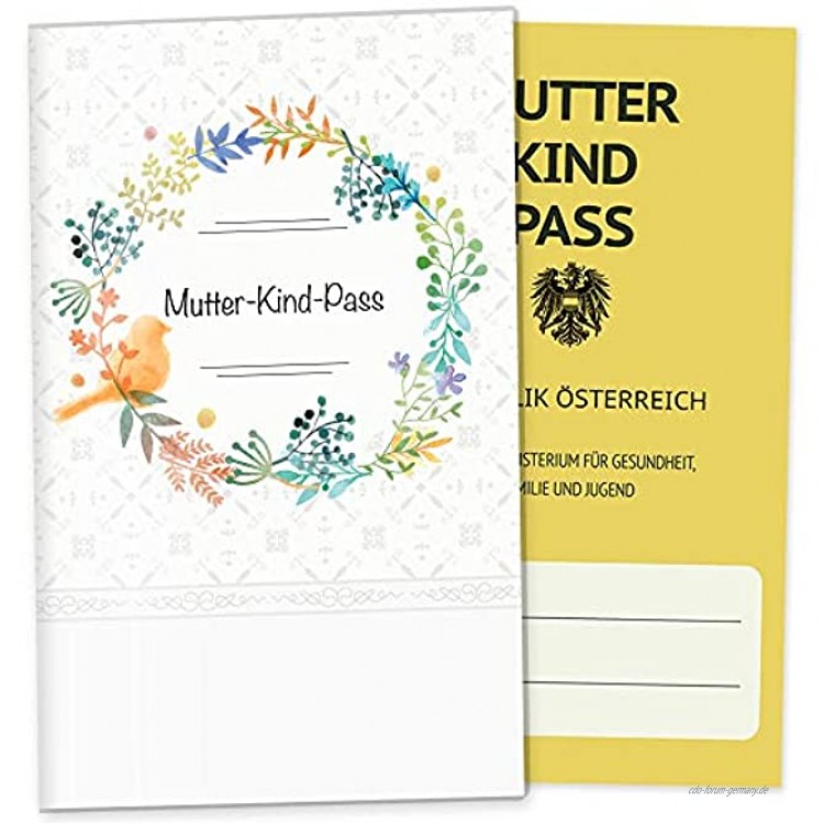Mutter-Kind-Pass Hülle 3-teilig Blumenkranz Schutzhülle Geschenkidee MuKi-Pass Österreich ohne Personalisierung Vogel