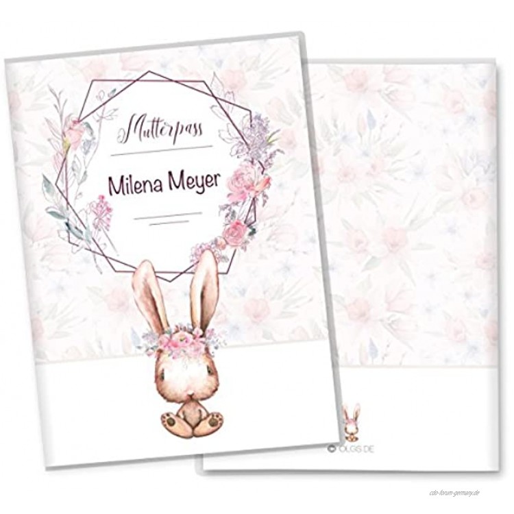 Mutterpasshülle 3-teilig Cute Bunny Hase schöne Geschenkidee Schutzhülle personalisierbar mit Namen Mutterpass personalisiert Romy