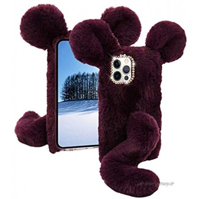 Plüsch Maus Hülle für iPhone XR [mit HD Schutzfolie] MOIKY Niedlich Faux Pelz Ratte Winter Warm Weich Flauschige Handyhülle Stoßfest Schutzhülle für iPhone XR,Lila