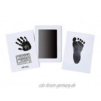 Baby Fuß- oder Hand-Abdruckset"CleanTouch" von kiinda | Stempelkissen mit 2 hochwertigen Druckkarten | Inkless Babyhaut kommt nicht mit Farbe in Berührung schwarz