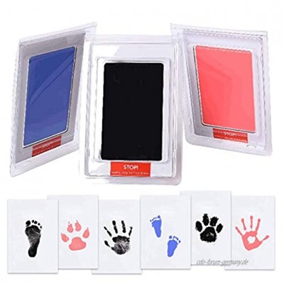 BESTBEBE 3 Pack Clean-Touch-Stempelkissen Handabdruck und Fußabdruck für Neugeborene Denkmal für Hunde Haustiere Tintenset mit Tierpfotenabdruck Tierfreundlich Schwarz Rosa Blau