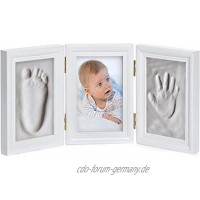 GOODS+GADGETS Baby Bilderrahmen Gipsabdruck-Set Fotorahmen Gips für Hand-Abdruck Fuß-Abdruck & Fotos; 3-TLG weiß