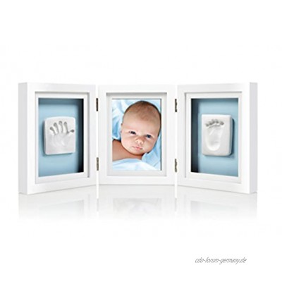 Pearhead 21513 Deluxe Desktop Frame triple drei teiliger Bilderrahmen zum Aufstellen für ein Foto Hand und Fußabdruck weiß