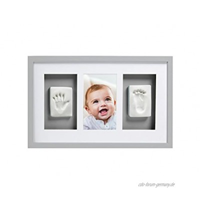 Pearhead P63001 Baby Abdruck Deluxe Wand-Bilderrahmen mit inbegriffenen Set zur Erstellung von Hand Fußabdruck perfektes Shower Geschenk Andenken grau