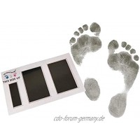 Set für Fußabdruck | schwarz | für Neugeborene & Babys bis 3 Monate auf jedem Papier | Magic Footprint Standard Papierfarbe: Weiß bis zu 8 Abdrücke