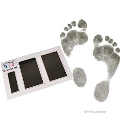 Set für Fußabdruck | schwarz | für Neugeborene & Babys bis 3 Monate auf jedem Papier | Magic Footprint Standard Papierfarbe: Weiß bis zu 8 Abdrücke