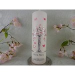 Taufkerze Lebensbaum rosa pink silber Schmetterlinge modern Taufkerzen Mädchen 250 70 mm inklusive Beschriftung