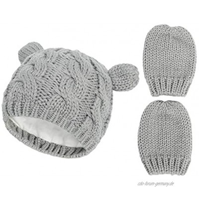 Baby-Kappen-Ear Unisex Baby Handschuhe Warming Newborn Cap Handschuhe Ear Kopf Schal Handschuhe Set L 6-18 Monate Grau