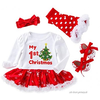 LCLLXB Xmas Baby Kleidung Babykleidung Langarm Strampler Kleid Stirnband Schuhe für Halloween Thanksgiving 0-24 Monate Baby