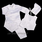 Lito Angels Satin Taufkleidung Taufanzug für Baby Junge 4 Teiliges Taufe Weiss Anzug Set mit Taufhaube Langarm Kurzarm