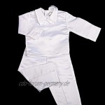 Lito Angels Satin Taufkleidung Taufanzug für Baby Junge 4 Teiliges Taufe Weiss Anzug Set mit Taufhaube Langarm Kurzarm