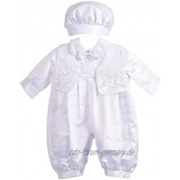 Lito Angels Satin Taufkleidung Taufanzug mit Hut für Baby Junge Taufe Strampler Body Weiss Anzug