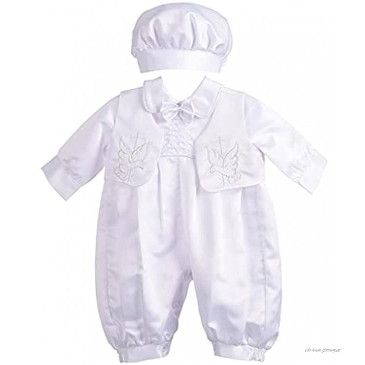 Lito Angels Satin Taufkleidung Taufanzug mit Hut für Baby Junge Taufe Strampler Body Weiss Anzug