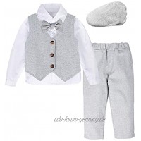 mintgreen Baby Junge Gentleman Anzug Set Weiß Shirt mit Fliege+Weste+Hose+Baskenmützen 4pcs Kleidung Größe:1-4 Jahre