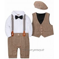 SANMIO Baby Jungen Bekleidung Set Taufe Junge 3tlg with Fliege + Weste + Hut Gentleman Langarm Anzug Outfit für Festlich Geburtstag Hochzeit