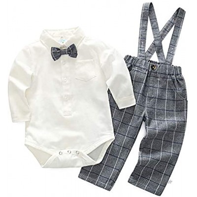 ULEEMARK Baby Jungen Bekleidung Set Kleidung Baumwolle Hemd Hose Hosenträger Taufanzug Gentleman Anzug Fliege Kinderbekleidung