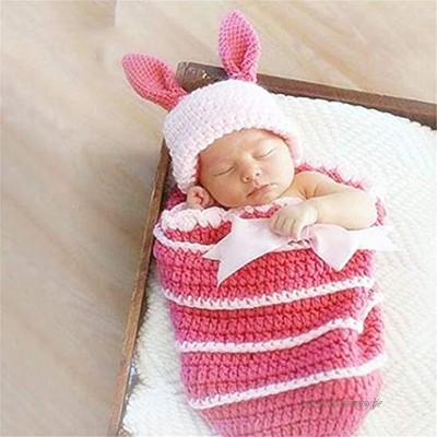 AWYJ Baby-Foto-Anzug Kinder Fotografie Bekleidung Baby Hundert Tage Baby-Foto-Kleidung Handmade Wolle Häschen-Schlafsack Infant Fotografie Props Kostüm Outfits Color : Pink Size : One Size