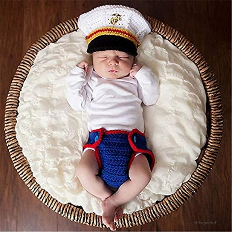 Baby-Foto-Anzug Fotografie Anzug Kinder-Baby-Hut-Klage US Marine Corps Kleinverkehrspolizei Uniform Infant Fotografie Props Kostüm Outfits Color : White+Blue Size : One Size
