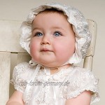 CDE Baby Mädchen Besticktes Spitzenkleid Taufkleid mit Hut im Set 3 teilig 0-24 Monate Lang Newborn Festlich Kleid