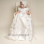 CDE Baby Mädchen Besticktes Spitzenkleid Taufkleid mit Hut im Set 3 teilig 0-24 Monate Lang Newborn Festlich Kleid