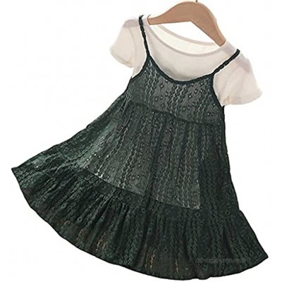 DIAOD Baby Mädchen Süße Spitze Prinzessin Kleid Sommerkinder mit Spitzenkleid und T-Shirt 2 stücke Anzüge Kinder Color : Green Size : 100