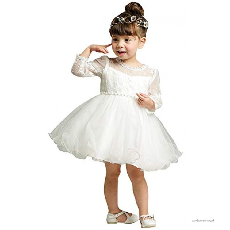 Happy Cherry Baby Mädchen Taufkleid Prinzessin Festzug Blumenmädchenkleid Festlich Hochzeit Partykleid Babybekleidung Multi Layer Tüll Weiß Kleid