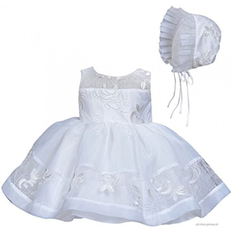 Happy Cherry Baby Taufkleid Geschenk Set für Babymädchen Kleid & Mütze für die Körpergröße 56-90cm0-24 Monate Weiß