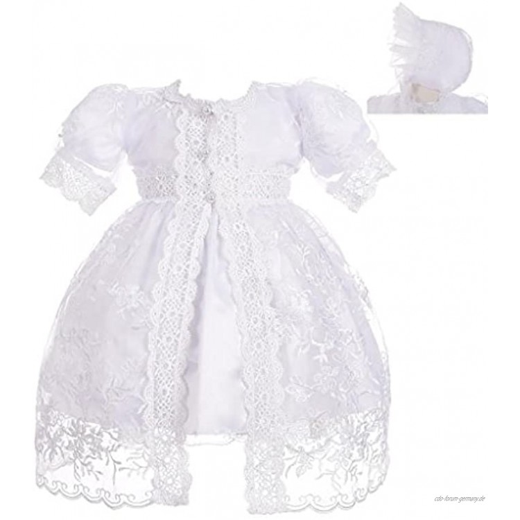 Lito Angels Baby Mädchen Taufkleid Taufkleidung Taufe Kleid mit Spitze Cape und Haube Taufhaube Größe 6-12 Monate 74 80 Weiß