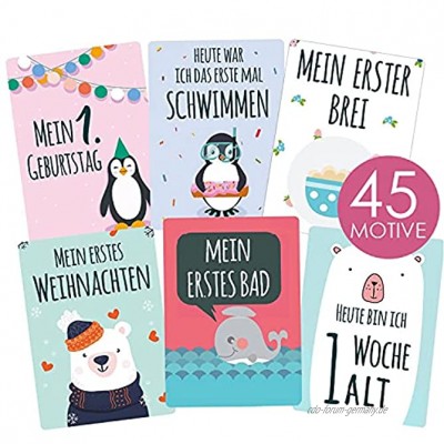45 Baby Meilenstein-Karten für Jungen und Mädchen mit hochwertiger Verpackung von Cozy Racoon Meilensteinkarten Geschenk zur Geburt Babyparty Schwangerschaft