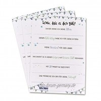 Babyparty Taufe 10 Gästebuch-Karten zum Ausfüllen mit Ratschlägen Wünschen blau Junge