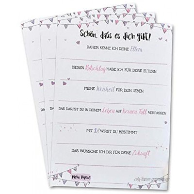 Feenstaub Babyparty Taufe 10 Gästebuch-Karten zum Ausfüllen mit Ratschlägen Wünschen rosa Mädchen