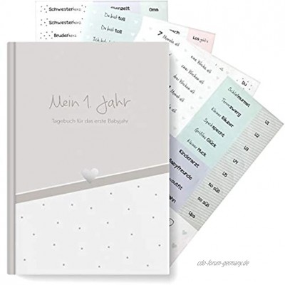 mintkind® Baby Tagebuch"Mein erstes Jahr" natur mit passendem Stickerbogen zum Verzieren Babybuch zum Selbstgestalten für Jungen und Mädchen ideal als Baby Geschenk
