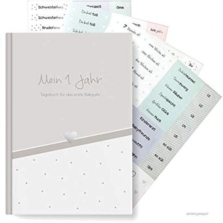 mintkind® Baby TagebuchMein erstes Jahr natur mit passendem Stickerbogen zum Verzieren Babybuch zum Selbstgestalten für Jungen und Mädchen ideal als Baby Geschenk