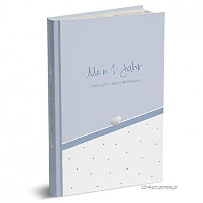 mintkind® Babyalbum"Mein 1. Jahr" blau ein Babybuch zum Selbstgestalten I Geschenke zur Geburt I Hardcover Babybuch für Jungen