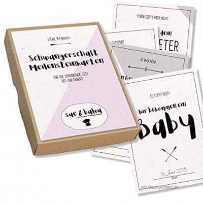 Schwangerschaft-Meilensteinkarten 31 geschlechtsneutrale Meilensteine für die Schwangerschaft in Erinnerungsbox aus Kraftpapier Sue & Balou