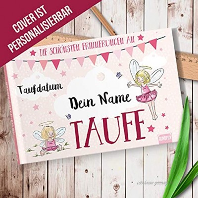 Taufalbum mit Engeln und Tieren mit personalisierbarem Buchcover für Mädchen Das persönliche Taufgeschenk von Eltern und Paten Rundfux