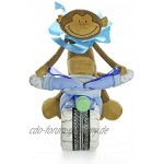 dubistda© Windelmotorrad Junge blau ROCKSTAR mit Fahrer inkl. Baby Kuscheltier 45-teilig Geschenk zur Geburt 45 cm