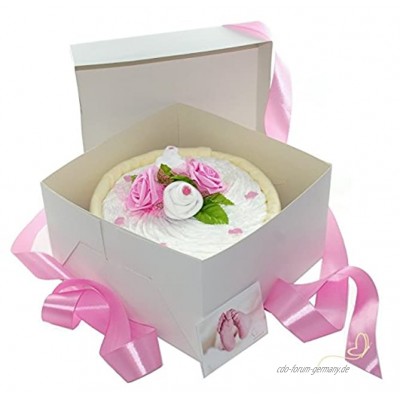 dubistda© Windeltorte CAKEBOX für Mädchen rosa | Geschenk für Mädchen zur Geburt Babyparty Babyshower rosa