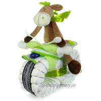 dubistda© Windeltorte Motorrad grün ROCKSTAR mit Fahrer ESEL | 45-teilig Geschenk zur Geburt neutral | 45 cm