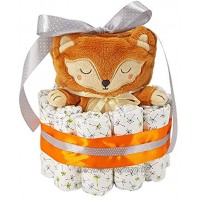 Einstöckige Windeltorte „Kleiner Fuchs“ für Jungen und Mädchen zur Geburt oder Babyparty mit Fleecedecke und 12 Premiumwindeln