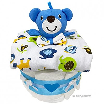 Kleine Windeltorte Schmusetuch Teddy Ein tolles Geschenk zur Geburt oder Taufe Blau Blau