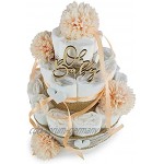 Premium Baby Windeltorte | Vintage Stil 3-stöckig mit Blumen in apricot | perfektes Mädchen Geschenk zur Geburt Taufe Babyparty