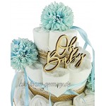 Premium Baby Windeltorte | Vintage Stil 3-stöckig mit Blumen in blau | perfektes Jungen Geschenk zur Geburt Taufe Babyparty