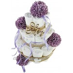 Premium Baby Windeltorte | Vintage Stil 3-stöckig mit Blumen in violett | perfektes Mädchen Geschenk zur Geburt Taufe Babyparty