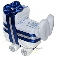 Windeltorte Windelwagen blau für Junge Wunschlätzchen Geschenk zur Geburt Babyparty 3 tlg Geschenkset