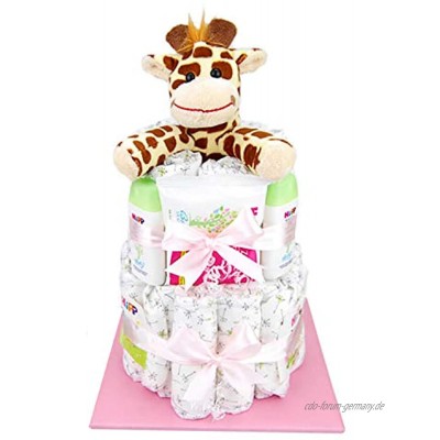 Windeltorte.com – Giraffe | Windeltorte in Rosa inkl. 27 LILLYDOO Windeln | Geschenk zur Geburt | Taufgeschenk | Geschenk zur Babyparty – handgefertigt